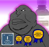 award chemistry closed_mouth elements fat grey_skin iodine obese purple_background series:elemental_mutts stubble text variant:meximutt // 888x849 // 360.4KB