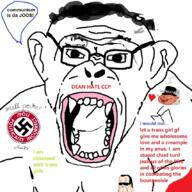 4chan ear gigachud glasses hair merge nazism open_mouth pol_(4chan) porky soyjak speech_bubble swastika text variant:chudjak variant:monkeyjak wordswordswords // 852x852 // 476.2KB