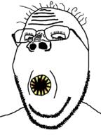 blood eyelashes glasses hair monster nose_ridge open_mouth soyjak stubble subvariant:wholesome_soyjak variant:gapejak wrinkles yellow_teeth // 600x800 // 18.8KB