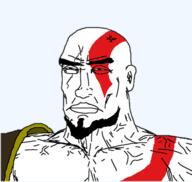 Spartan angry armor aryan god_of_war greek_mythology kratos red sparta stare subvariant:perceptive_chud tattoo tattoos variant:chudjak white_skin // 480x455 // 83.9KB