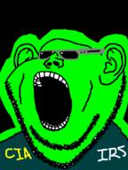 central_intelligence_agency clothes ear glasses glowing green irs open_mouth soyjak stubble sunglasses trend:glowie variant:impish_soyak_ears // 598x800 // 50.9KB