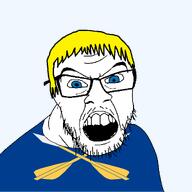 blue_eyes clothes country county crown dalarna dart flag flag:dalarna glasses hair mustache open_mouth soyjak stubble sweden teeth transparent_background variant:feraljak yellow_hair // 1500x1500 // 89.5KB