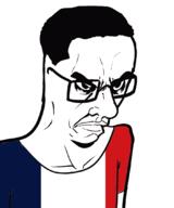 angry arm closed_mouth clothes country flag flag:france france glasses hair soyjak subvariant:chudjak_seething tshirt variant:chudjak // 899x1078 // 135.6KB