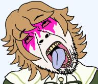 ack anime artist:hellcat asian blood bloodshot_eyes brown_hair clothes danganronpa:_trigger_happy_havoc danganronpa_(series) dead dress fujisaki_chihiro hair open_mouth school_uniform soyjak stubble tongue trap variant:bernd video_game visual_novel yellow_teeth // 849x732 // 22.3KB