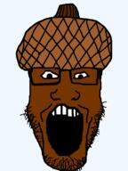 acorn brown_skin glasses no_eyebrows nut open_mouth series:fruiterz! soyjak stubble variant:markiplier_soyjak // 600x800 // 59.0KB