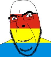 country flag flag:podlaskie full_head glasses hair looking_at_you open_mouth podlaskie poland smile soyjak stubble teeth text variant:cobson voivodeship // 775x849 // 20.8KB