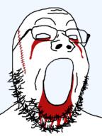 blood crying cut glasses no_eyes open_mouth soyjak stubble template variant:gapejak // 600x800 // 67.9KB