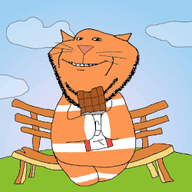 2soyjaks animal animated apron bench body cat cloud ext=gif food fork knife sitting smile table variant:impish_soyak_ears wholesome // 250x250 // 154.5KB