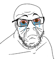 angry bloodshot_eyes closed_mouth crying depressed ear eyebags fed_up glasses looking_at_you red_eyes sad soyjak stubble tired variant:feraljak wrinkles // 840x900 // 272.5KB