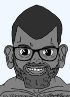 beard buff closed_mouth ear gigachad glasses grey_hair grey_skin hair oh_my_god_she_is_so_attractive smile soyjak subvariant:brandaryan transparent_background variant:brandon // 864x1200 // 77.4KB