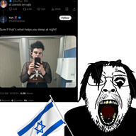 flag goth hair israel judaism makeup piercing snake_tongue star_of_david tongue twitter variant:bernd x_(social_network) xitter yellow_teeth zionism zionist // 3464x3464 // 1.0MB