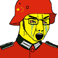 angry asian bloodshot_eyes china chud clothes collar_tabs combat_helmet crying epaulettes eunice flag:china glasses helmet historically_inaccurate looking_to_the_right military military_combat_uniform military_uniform open_mouth soyjak stahlhelm star_(symbol) variant:chudjak white_background yellow_skin // 596x740 // 119.6KB