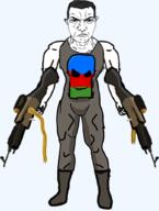 ammo ammo_belt azerbaijan closed_mouth ear firearm flag flag:azerbaijan hair machine_gun punisher punisher_face scope soyjak subvariant:chudjak_front subvariant:muscular_chud variant:chudjak weapon // 774x1022 // 305.3KB