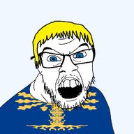 blekinge blue_eyes clothes country county flag flag:blekinge glasses hair mustache open_mouth plant soyjak stubble sweden teeth transparent_background tree variant:feraljak yellow_hair // 1500x1500 // 126.9KB