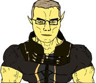 altmer arm brown_hair buff closed_mouth clothes elf glasses hair meta:tagme pointy_ears robe soyjak subvariant:chudjak_front subvariant:muscular_chud thalmor_justiciar the_elder_scrolls the_elder_scrolls_v:_skyrim variant:chudjak vein video_game yellow_eyes yellow_skin // 1072x930 // 168.1KB