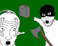 2soyjaks arm axe bdsm executioner hand holding_axe holding_object mask medieval medieval_torture_method open_mouth pointing soyjak stubble torture variant:two_pointing_soyjaks weapom // 1140x900 // 76.2KB