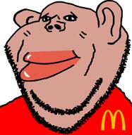 amerimutt brown_skin closed_mouth clothes ear happymutt mcdonalds soyjak stubble subvariant:impish_amerimutt variant:impish_soyak_ears // 499x512 // 64.8KB