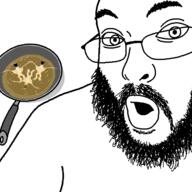 4soyjaks beard frying_pan glasses open_mouth soyjak subvariant:fingerboy variant:a24_slowburn_soyjak variant:unknown // 640x640 // 37.5KB