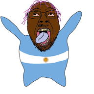 animated argentina arm bloodshot_eyes brown_skin country ext=gif flag flapping full_body glasses leg mustache open_mouth pink_hair purple_hair shitgentina stubble tongue tranny variant:bernd yellow_teeth // 423x330 // 62.8KB