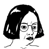 closed_mouth female glasses hair lips makeup round_glasses soyjak variant:chudjak // 900x900 // 56.1KB