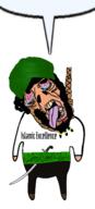 arab arabic_text arm beard bloodshot_eyes brown_eyes brown_hair brown_skin crying deformed green hair hanging islam leg open_mouth rope soyjak speech_bubble speech_bubble_empty subvariant:brunetto suicide sword text turban variant:bernd // 229x504 // 61.9KB
