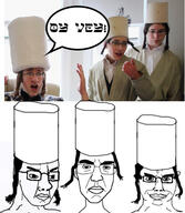 3soyjaks arm closed_mouth clothes glasses hair hand hat irl judaism open_mouth smile smirk soyjak speech_bubble subvariant:chudjak_front subvariant:patrick text variant:chudjak // 460x528 // 80.7KB
