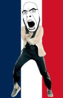 angry animated country dance flag flag:france france full_body gangnam_style glasses irl open_mouth soyjak stubble variant:cobson // 300x460 // 507.6KB