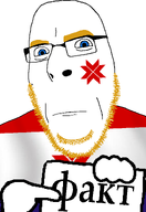aryan blond blue_eyes closed_mouth cyrillic_text facial_mark fact flag flag:mordovia foreign_language glasses holding_object looking_at_you mordovARYAN mordovia mordvinaryan russia series:countryaryan_gem! sign text variant:cobson white_background