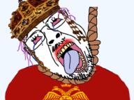 bloodshot_eyes crown crying dead glasses hair hanging king mustache purple_hair rope soyjak stubble tranny variant:bernd // 1000x750 // 691.1KB