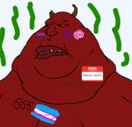 666 banned_user closed_mouth demon demon_horns demonic_passion_(user) double_chin facial_mark fat flag:bisexual_pride_flag flag:transgender_pride_flag gynaecomastia hello_my_name_is_(sticker) horn judaism looking_to_the_left mutt my_little_pony namefag_drama obese red_sclera red_skin sharp_teeth star_of_david stink_lines stinky subvariant:morbidmutt tranny transparent_background variant:meximutt // 800x765 // 106.4KB