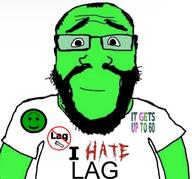 arm balding beard closed_mouth clothes glasses green_skin hair i_hate lag smile soyjak subvariant:science_lover text tshirt variant:markiplier_soyjak // 598x558 // 46.3KB
