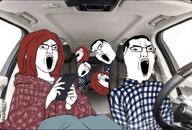 blanket car clothes female glasses hair hand holding_object husbandjak mouth_open multiple_soyjaks open_mouth plaid red_hair soyjak subvariant:female_chudjak teeth variant:chudjak wifejak // 973x658 // 107.5KB