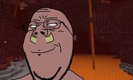 ghast glasses horn lava minecraft pig piglin pink pink_skin smile smug soyjak stubble subvariant:wholesome_soyjak the_nether_(minecraft) variant:gapejak video_game // 1192x720 // 839.7KB
