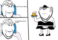 bed bitch comic cup eyebrows heels maid maid_outfit orange_juice pillow plate smile smug straw subvariant:wholesome_soyjak text variant:gapejak variant:impish_soyak_ears // 2074x1440 // 70.4KB