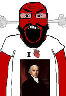 angry balding beard clothes glasses hair heart i_love james_madison open_mouth red_skin soyjak subvariant:science_lover tshirt variant:markiplier_soyjak // 2819x4096 // 770.3KB