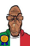 argentina award booger brown_skin countrywar crying european flag flag:italy glasses hair italy mexico mucus mutt racemixing red_eyes soyjak stubble subvariant:euromutt sweater variant:markiplier_soyjak // 591x900 // 27.0KB