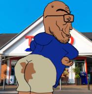 arm ass beard brown_skin chud_(boorufag) chud_(soybooru) closed_mouth clothes euromutt european full_body glasses hand hoodie leg meta:op_took_a_selfie_of_xerself mutt poop red_eyes shitskin shorts smug star_(symbol) subvariant:euromutt sweater tesco variant:markiplier_soyjak // 458x469 // 210.7KB