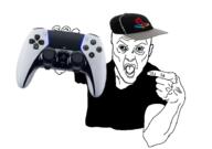arm baseball_cap cap clothes ear game_controller hand hat holding_game_controller holding_object open_mouth playstation playstation_5 pointing tshirt variant:unknown // 921x648 // 172.4KB