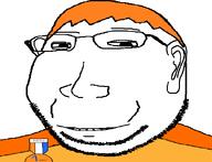 Zach badge eyelids glasses hair orange_hair small_eyes smile soyjak soyzellig_party stubble subvariant:massjak subvariant:wholesome_soyjak text variant:gapejak zarty // 600x459 // 19.9KB