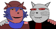 2soyjaks animal anthro arm_behind_back boots cat cat_ear closed_mouth clothes flag flag:georgia_(country) friendship full_body georgia glasses grey_skin grin hair hand jimbo_(namefag) jimbo_(user) meta:namefags name niko_(oneshot) no_more_brother_wars nose purple_hair quickslaughter_(namefag) red_glasses robe scarf series:animaljaks series:trios_&_duos sharp_teeth smile smug stubble subvariant:massjak subvariant:massmeowjak subvariant:wholesome_soyjak tan_skin teeth text variant:gapejak video_game whisker white_background yellow_sclera // 1299x667 // 42.4KB