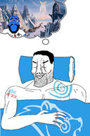 1488 arm beard blanket blue_skin buff calm closed_eyes closed_mouth glasses hair happy_merchant heart hyperborea i_love nazism no_symbol painting pillow racism scar smile snow soyjak stormcloak stubble subvariant:science_lover swastika tattoo text the_elder_scrolls the_elder_scrolls_v:_skyrim thought_bubble ulfric_stormcloak variant:chudjak variant:markiplier_soyjak // 2062x3094 // 1.3MB
