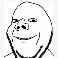 animated kyorokyoro no_eyebrows poyopoyo smile soyjak stubble text variant:impish // 299x400 // 278.5KB