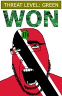 ahegao emerald featured flag:trinidad_and_tobago gem glasses green green_eyes hair looking_up open_mouth schlog_color_event soyjak soyjak_blog stubble teeth text threat_level_green trinidad_and_tobago variant:cobson won // 721x1115 // 171.2KB