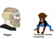 angry animated arm black_lives_matter black_skin clothes ear fangs full_body glasses hand leg nigger nordic_chad open_mouth racism text tongue variant:monkeyjak // 1384x978 // 302.5KB