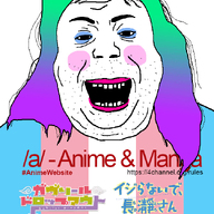 4chan a_(4chan) anime blush colorful_hair flag gabriel_dropout gochiusa gradient green_hair hair ijiranaide_nagatoro_san janny japanese_text makeup nagatoro_hayase open_mouth purple_hair soyjak stubble text tranny variant:alicia // 648x891 // 48.8KB