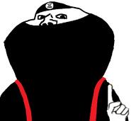 arabic_text arm balaclava clothes hand isis islam mask pointing_up soyjak variant:impish_soyak_ears // 704x628 // 25.9KB