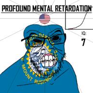 1889 angry bald black_eyes black_hole black_sclera clenched_teeth closed_mouth cracked_teeth drool ear flag flag:south_dakota flag:united_states glasses hair iq iq_bell_curve mount_rushmore mustache nightmare_fuel no_pupils profound_mental_retardation retard south_dakota soyjak star_(symbol) state stubble text united_states variant:feraljak wrinkles // 1024x1024 // 193.5KB