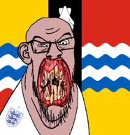 angry animal bedfordshire british clam distorted ear flag flag:bedfordshire flower glasses hair irl lion open_mouth plant river rotten_teeth soyjak stubble teeth united_kingdom variant:feraljak white_skin yellow_teeth you_were_one_i_ker // 1048x1081 // 317.1KB