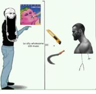 box_cutter funky_town funkytown glasses open_mouth sickle soyjak stubble subvariant:sprokejak variant:soyak // 1054x1037 // 691.3KB