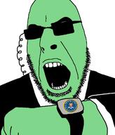 central_intelligence_agency clothes fed federal_bureau_of_investigation glasses glowing hand holding_object open_mouth stubble suit text variant:cobson watch // 1158x1354 // 76.8KB